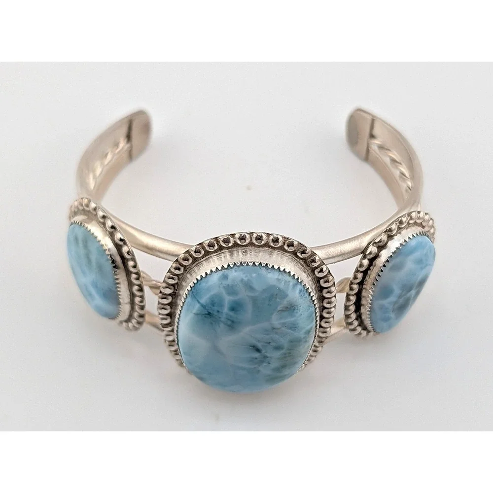 Handmade Larimar Statement Cuff Bracelet in Sterling Silver Unique Jewelry Gift* - Picture 8 of 10